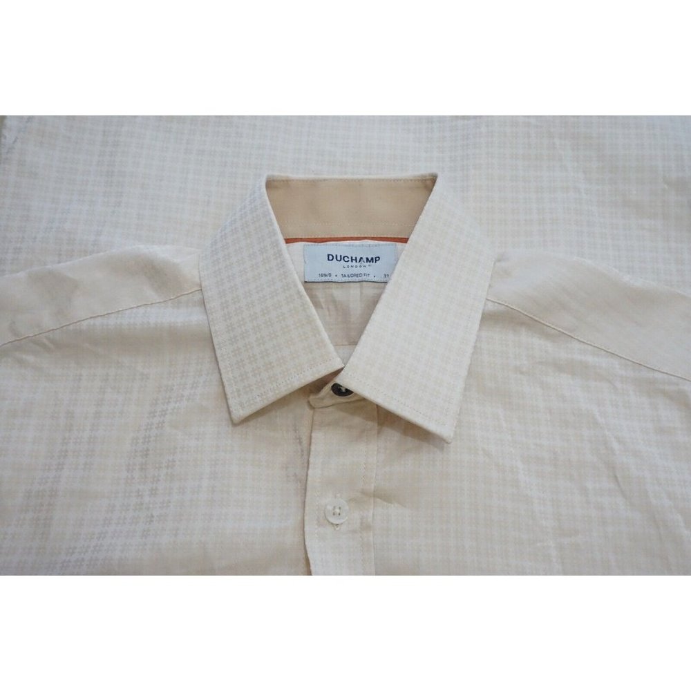 Duchamp Pale Yellow Plaid Tailored Fit Spread Collar Dress Shirt Sz 14.5 / S 37